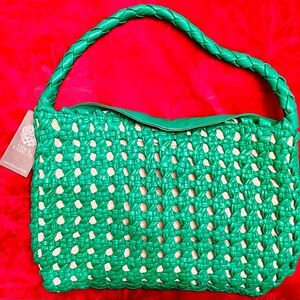 NWT Vince Camuto Green leather Woven clutch Bag purse